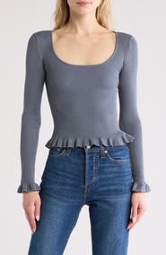Blu Pepper Ruffled Ribbed Knit Top