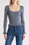 Blu Pepper Ruffled Ribbed Knit Top