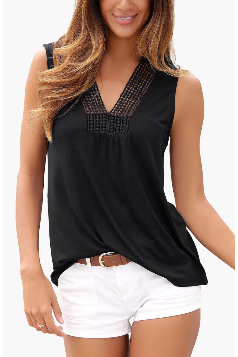 Crochet Insert Tank Top, Main, color, Black
