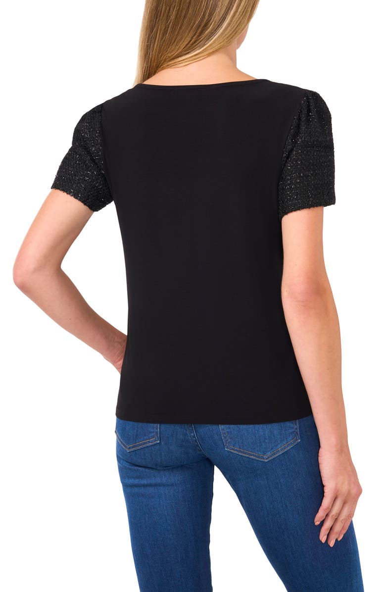 CeCe Mixed Media Tweed Sleeve Top, Alternate, color, 