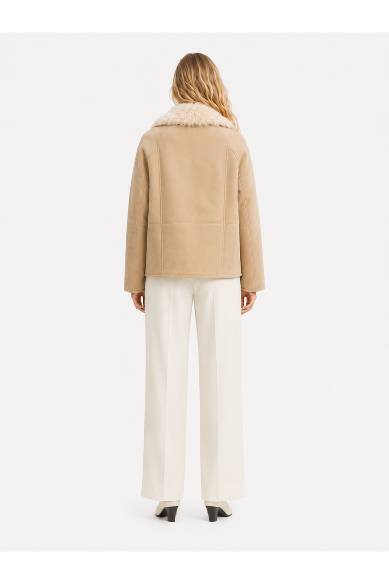 Adagio Double-Breasted Merino Curly Shearling Jacket, Alternate, color, Chalk