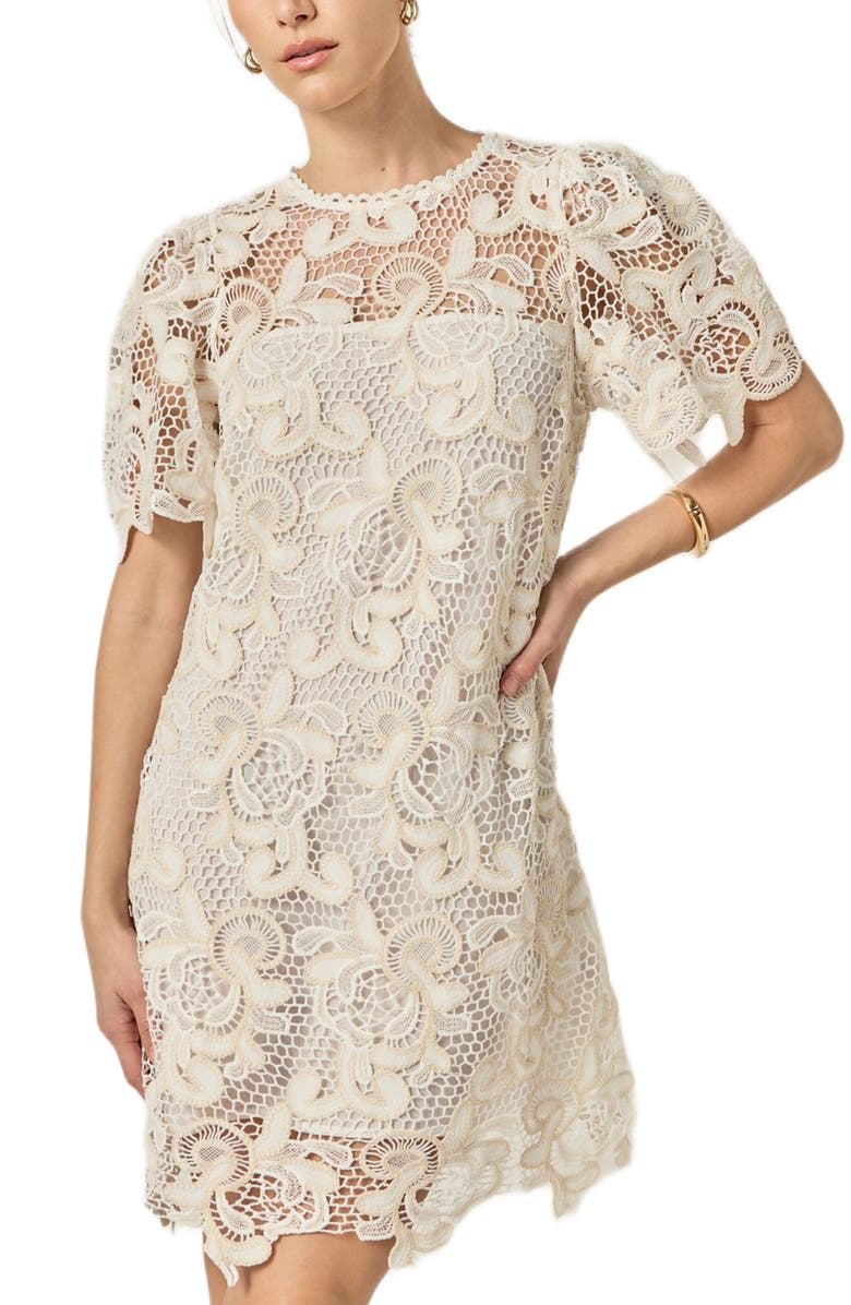English Factory Embroidered Floral Minidress, Alternate, color, Natural