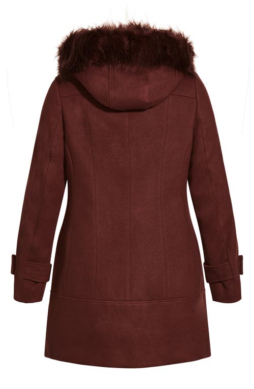 City Chic Wonderwall Coat With Faux Fur Collar In Brown