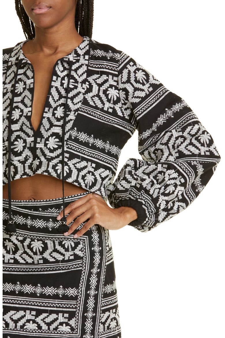 Black Sand Embroidered Cotton Blend Top, Alternate, color, TROPIC BLACK/ ECRU