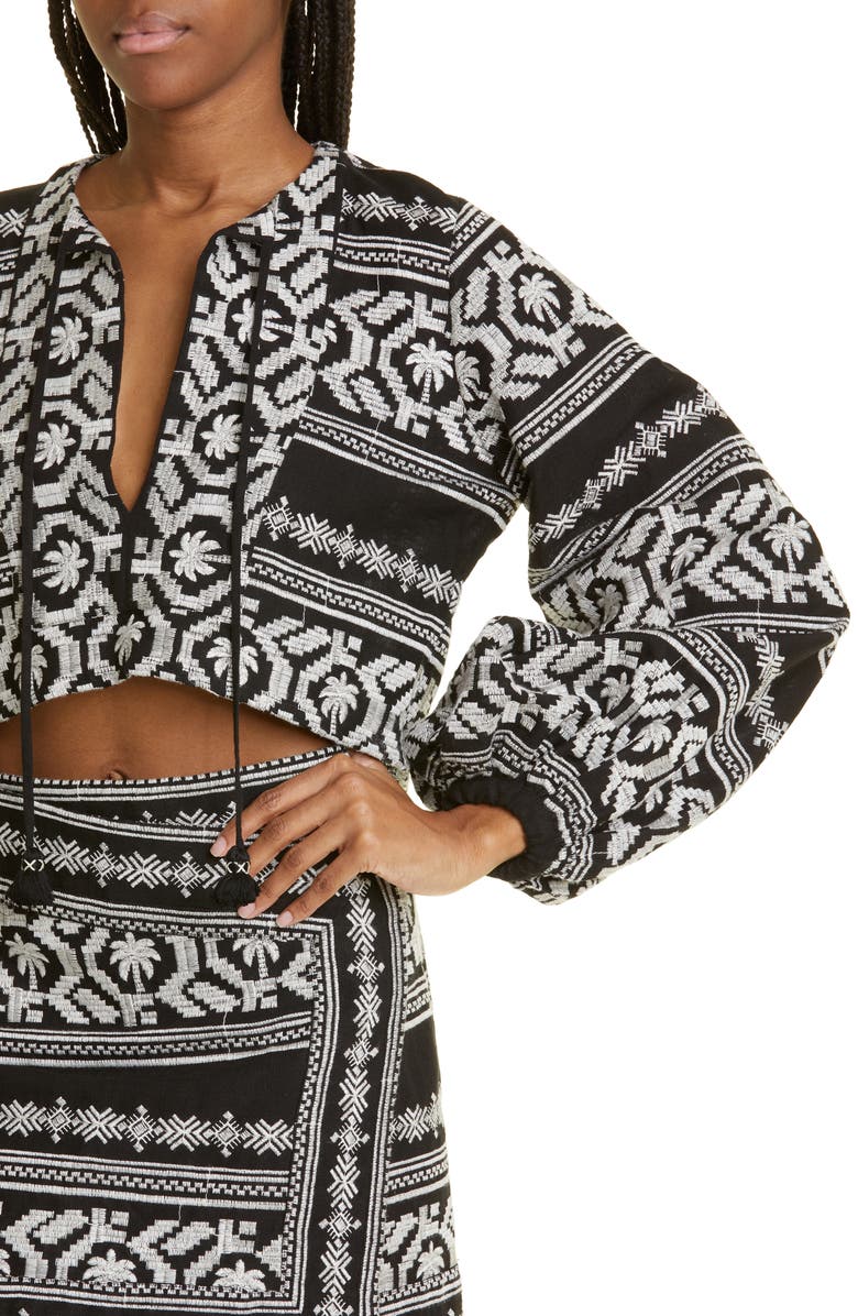 Johanna Ortiz Black Sand Embroidered Cotton Blend Top, Alternate, color, 