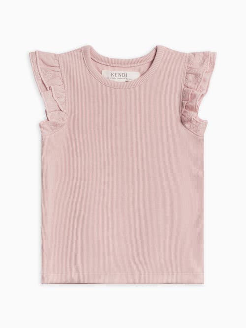 Colored Organics Daphne Ribbed Tank With Eyelet Ruffle In Pink
