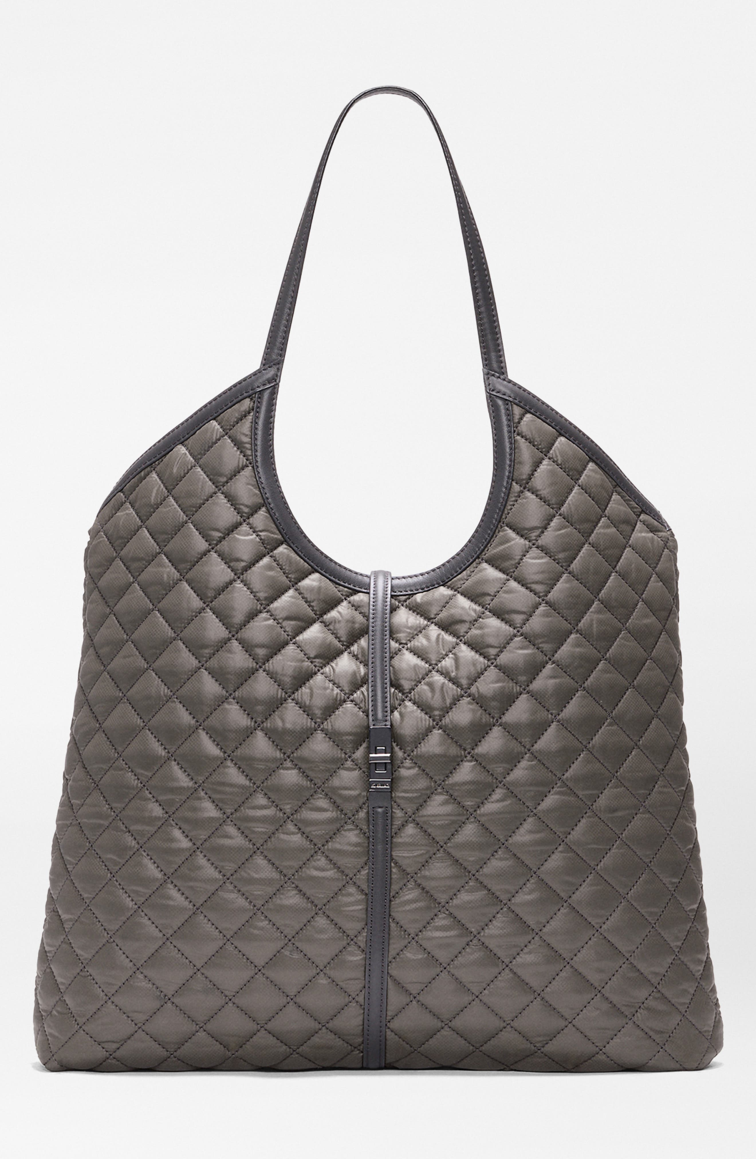 Large Astor Leather Trim Quilted Nylon Tote, Alternate, color, MAGNET