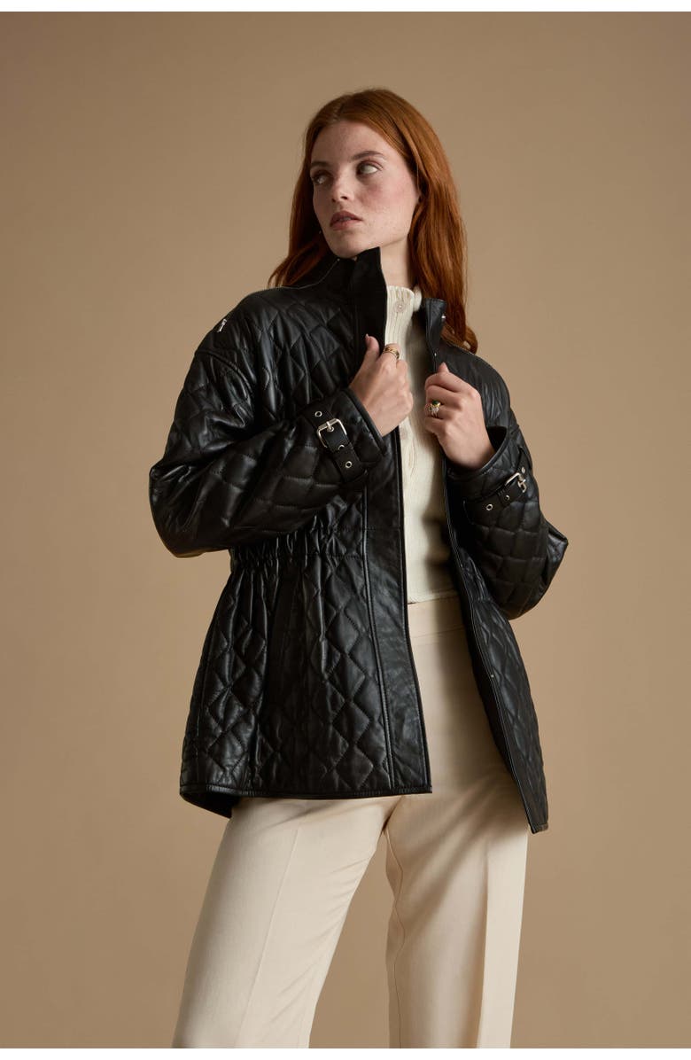 Furniq UK Nora Leather Coat, Alternate, color, Black