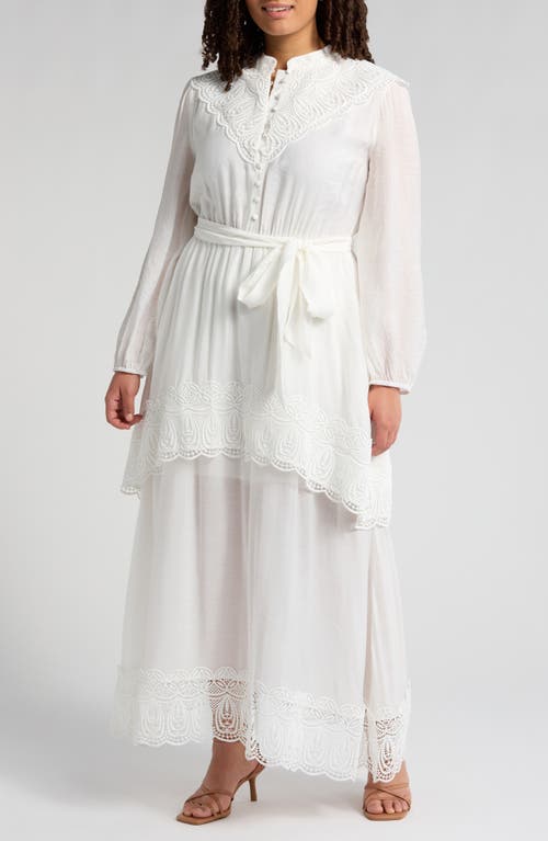 Melloday Lace Trim Long Sleeve Dress In White