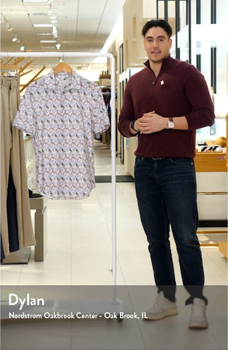 Miles OoohCotton<sup>®</sup> Leaf Print Short Sleeve Button-Up Shirt, sales video thumbnail
