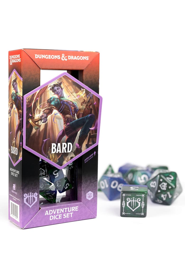 D&D Adventure Dice Bard Blue & Green, 15Pc Rpg Set, Main, color, Multicolored