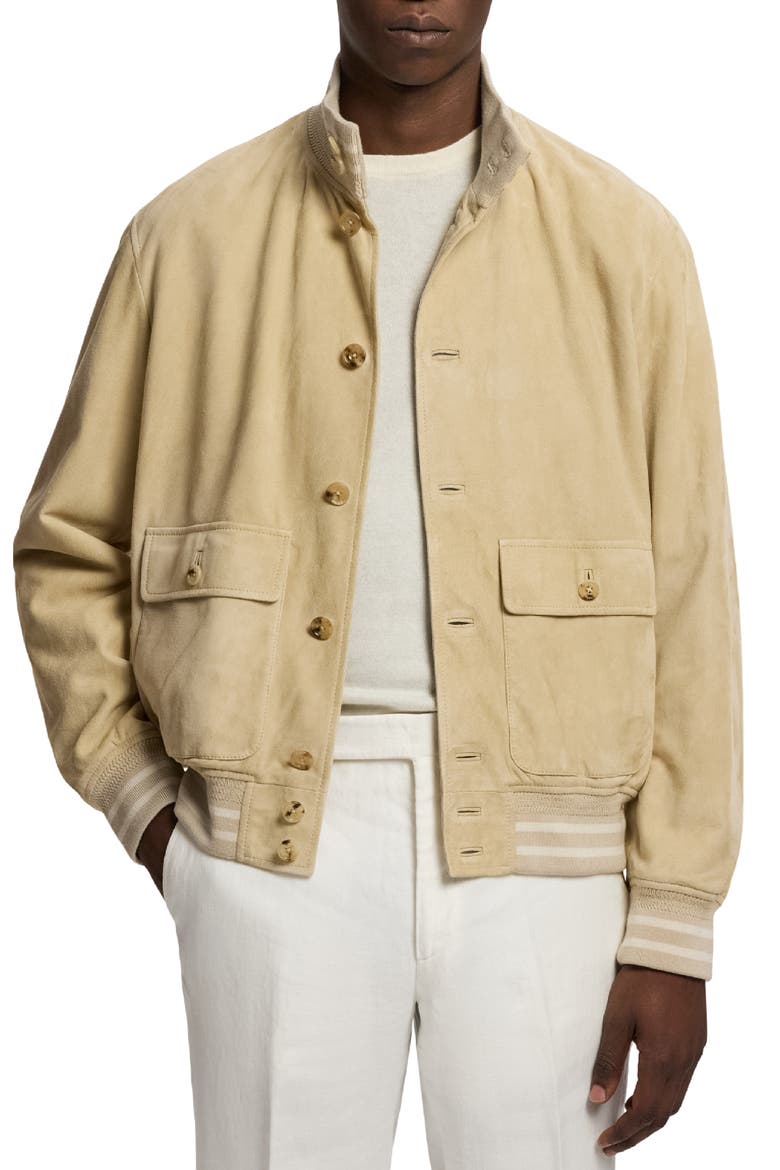 Insulated Lambskin Suede Bomber Jacket, Main, color, BEIGE