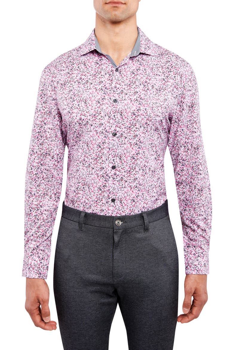 Slim Fit Floral Print Performance Dress Shirt, Main, color, PINK