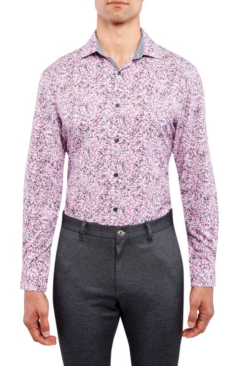 Slim Fit Floral Print Performance Dress Shirt (Regular & Big)