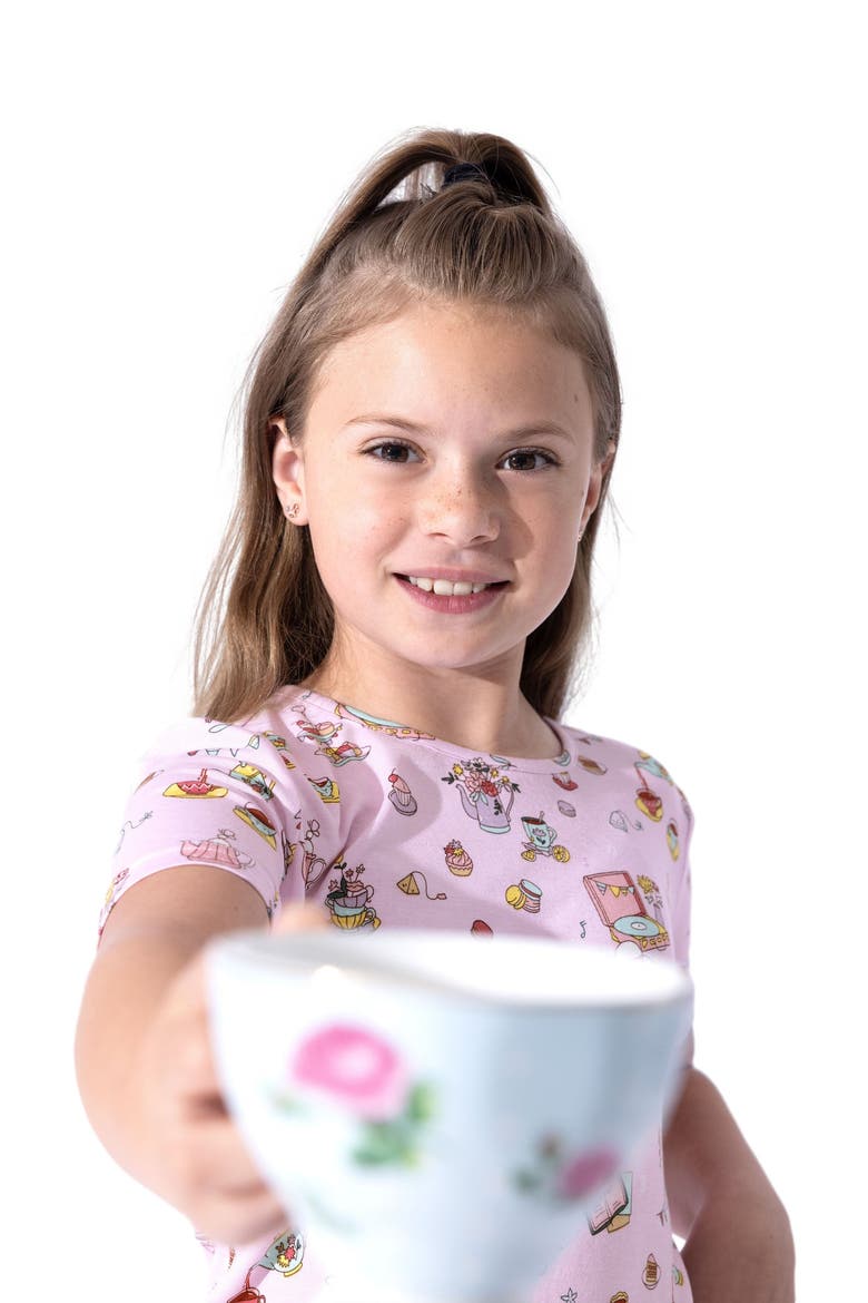 Tea Party Kids 2-Piece Short Sleeve & Shorts Pajama Set, Alternate, color, Tea Party