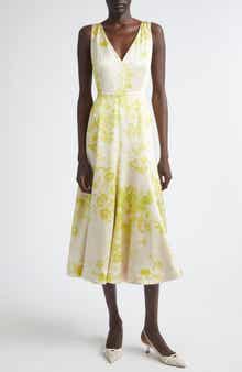 Floral Print Duchesse Satin Fit & Flare Gown