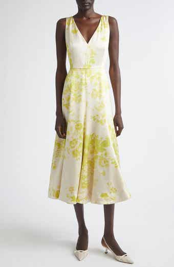 Floral Print Duchesse Satin Fit & Flare Gown