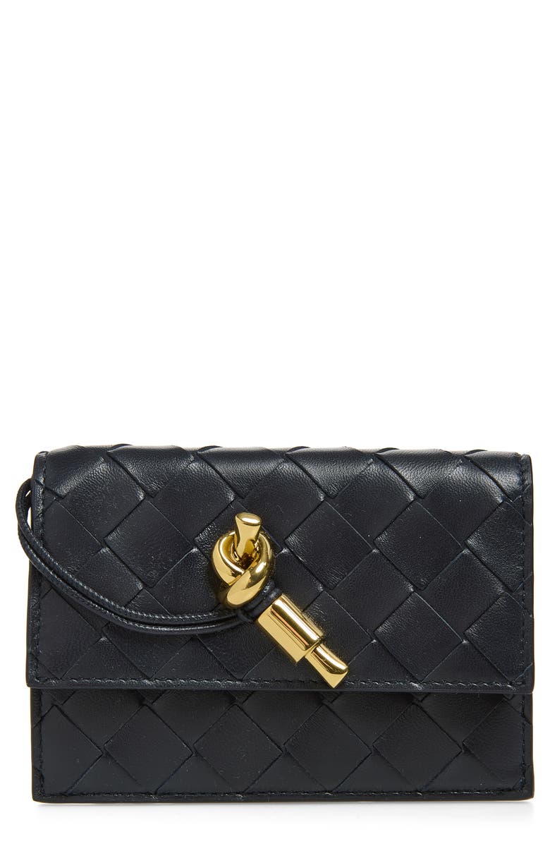 Bottega Veneta Andiamo Slip Intrecciato Leather Zip Card Case, Main, color, 4338 Midnight-Muse Brass