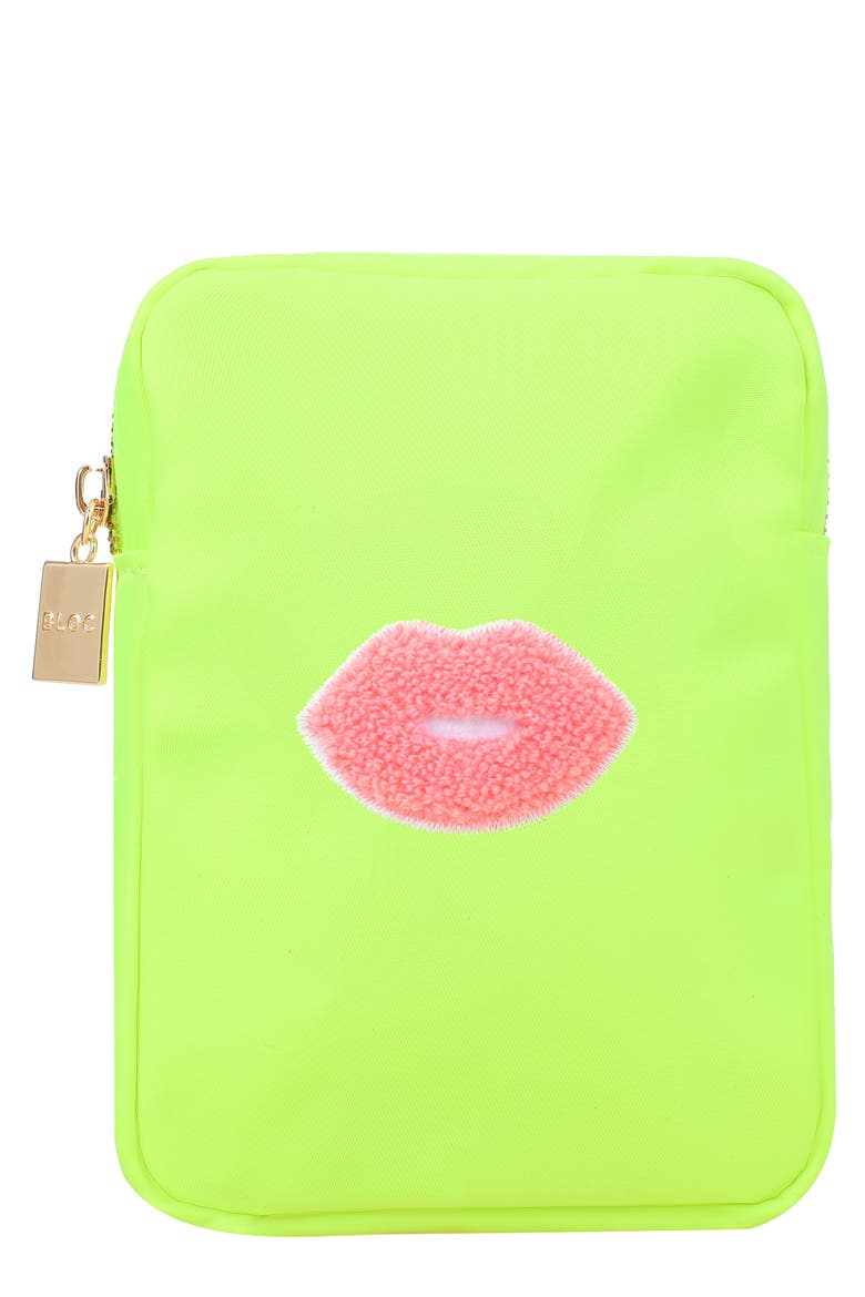 Mini Kiss Cosmetics Bag, Main, color, NEON YELLOW