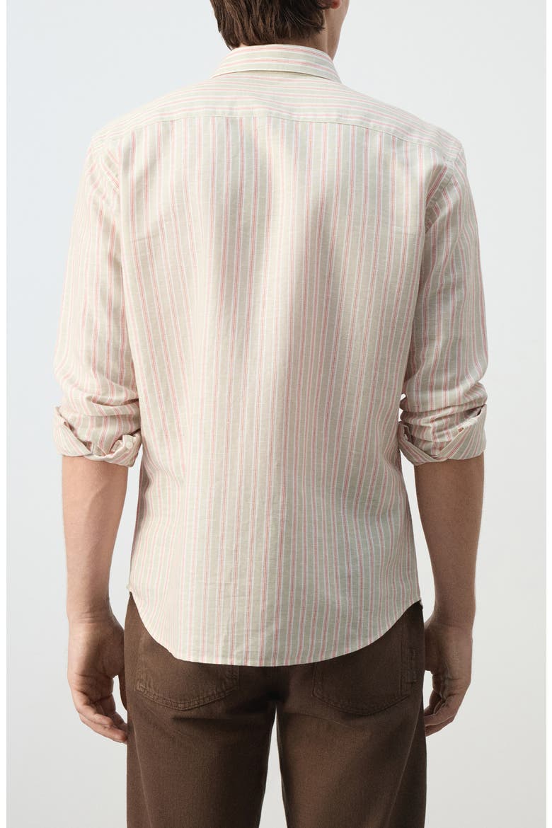 Stripe Linen Blend Button-Up Shirt, Alternate, color, ORANGE