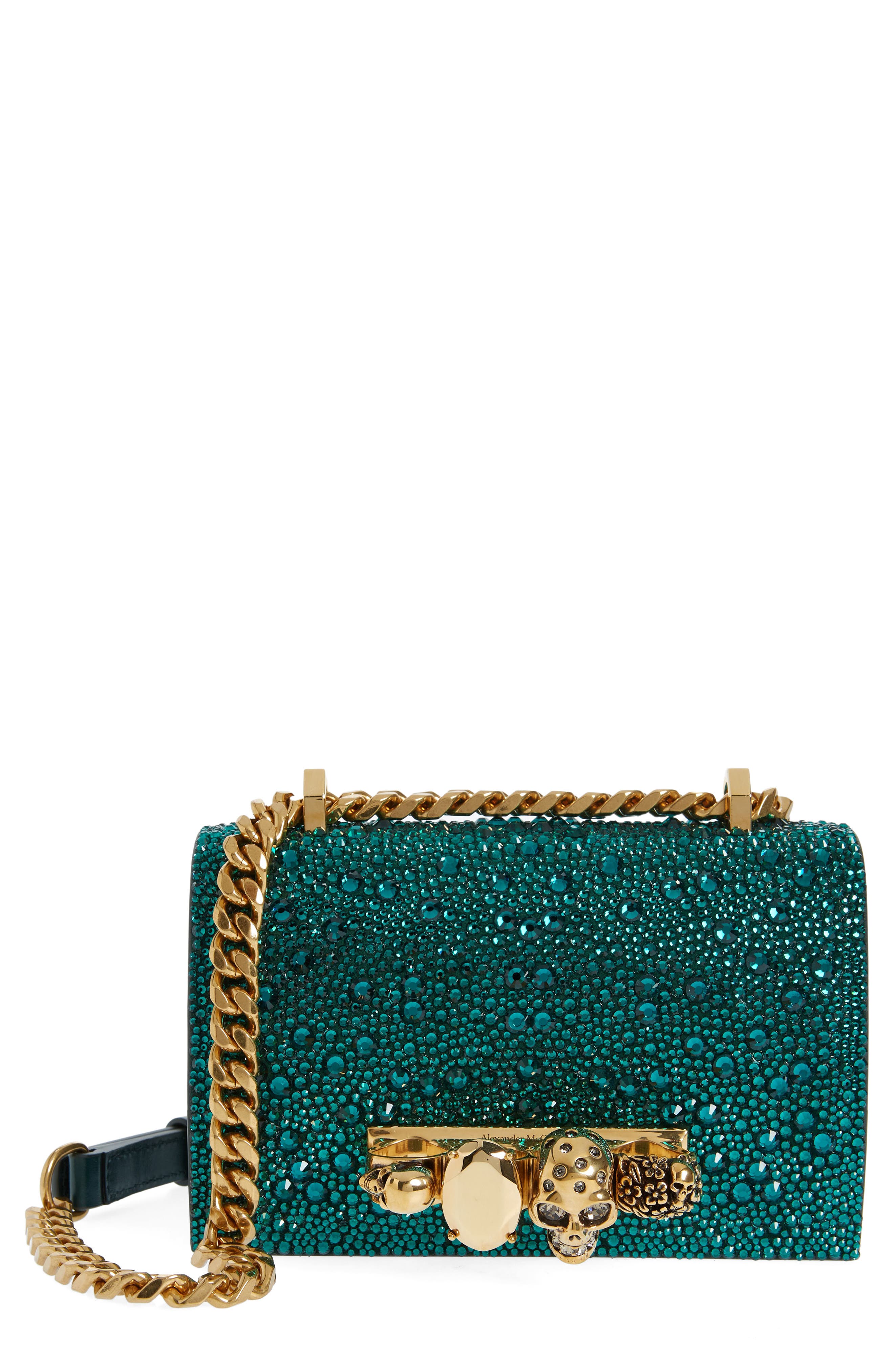 McQueen Mini Jeweled Crystal Embellished Satchel, Main, color, 