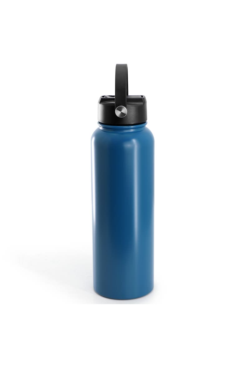 Marina 38 Ounce Double Wall Stainless Steel Thermal Bottle with Lid and Straw, Alternate, color, Blue