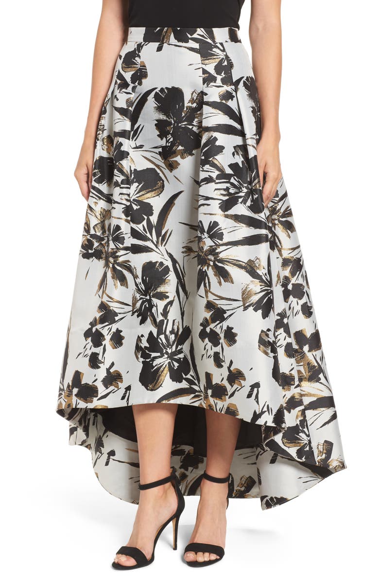 Eliza J Metallic Floral High/Low Skirt, Main, color, 