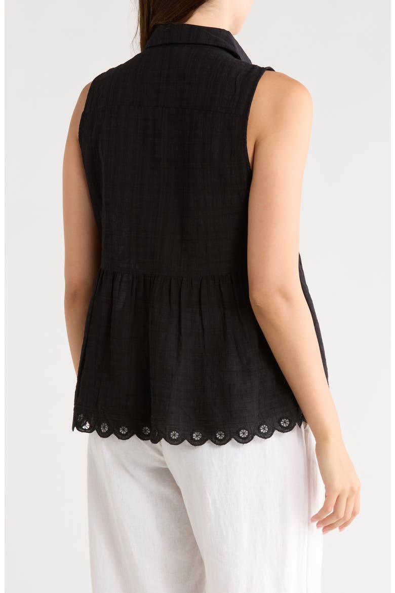 Sleeveless Button Front Eyelet Top, Alternate, color, BLACK