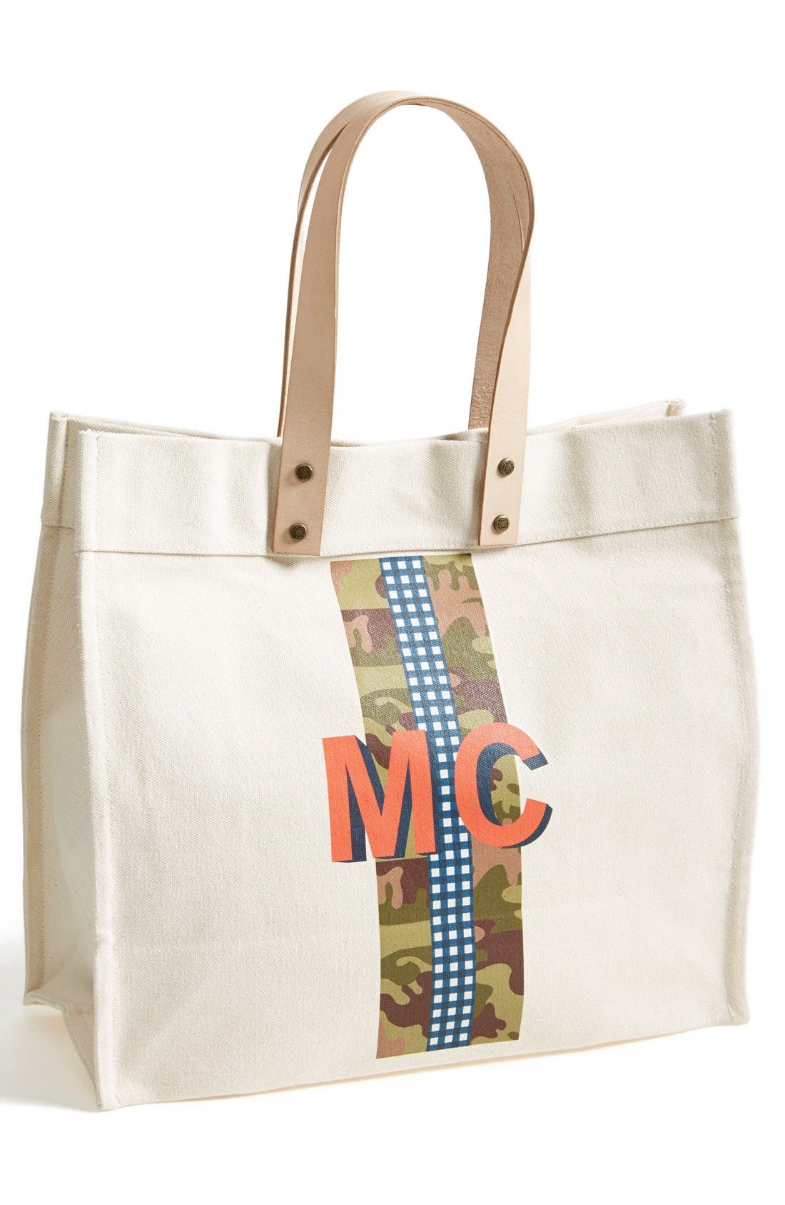 large classic monogram canvas tote, Alternate, color, CAMO STRIPE WITH ORANGE PRINT