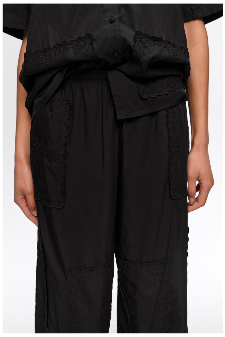 Scarf-Embroidered Patchwork Trousers, Alternate, color, BLACK