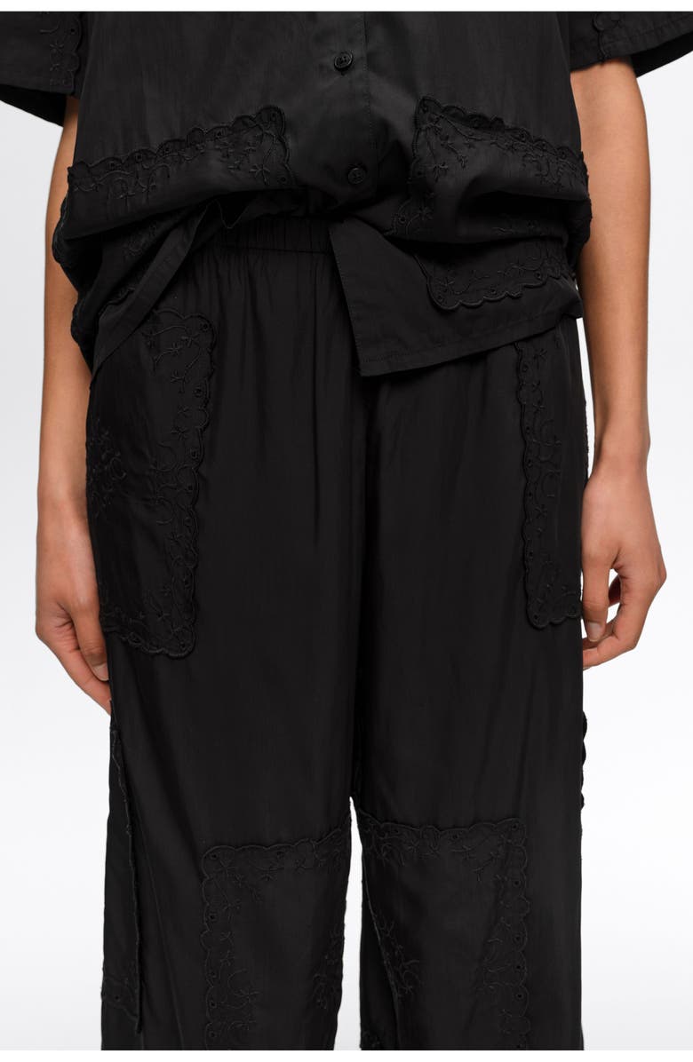 Bimba y Lola Scarf-Embroidered Patchwork Trousers, Alternate, color, Black