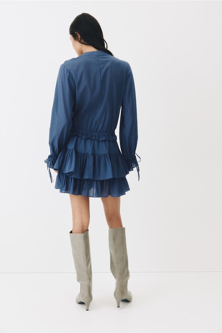 Flounced Cotton Dress, Alternate, color, Dark blue