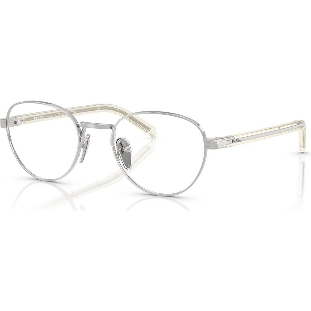 Prada 49mm Round Optical Glasses In Metallic
