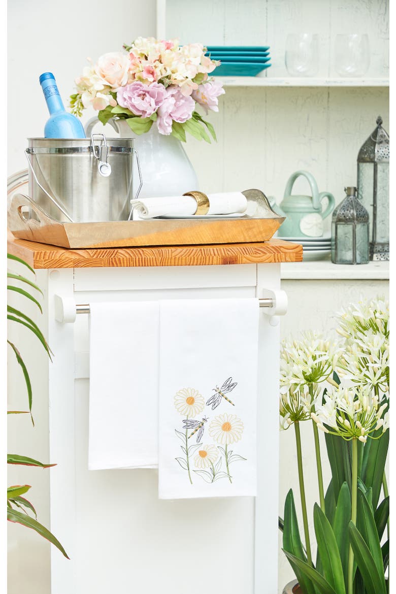Dragonflies & Daisies Embroidered Cotton Flour Sack Kitchen Dishtowel, Alternate, color, Yellow