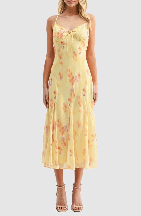 Floral V-Neck Tie Midi Dress