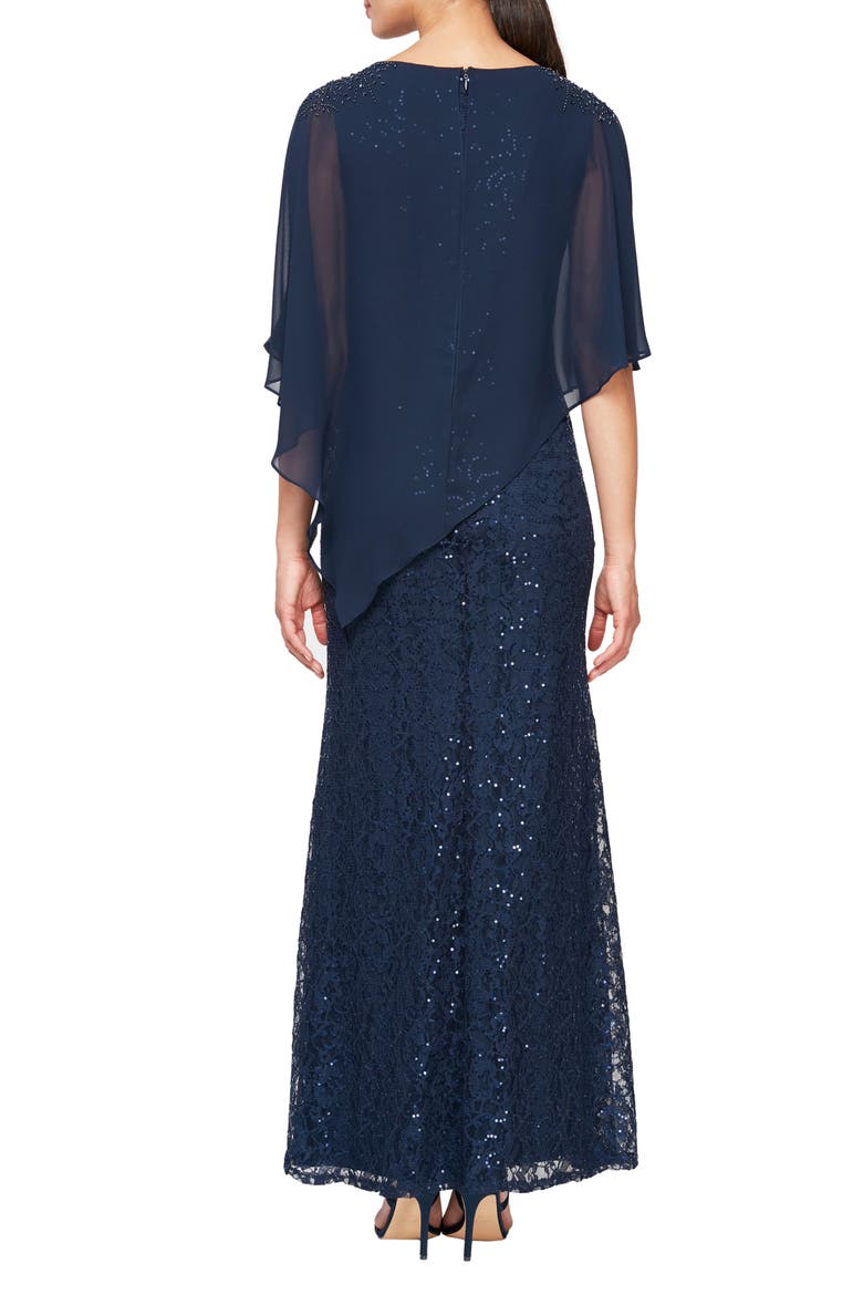 Chiffon Popover Sequin Lace Gown, Alternate, color, NWN