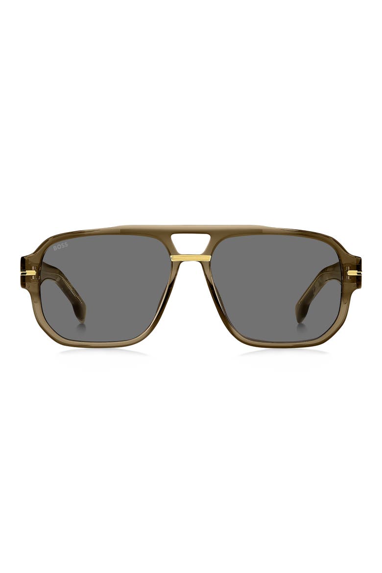 57mm Rectangular Sunglasses, Main, color, BROWN/ GREY AR