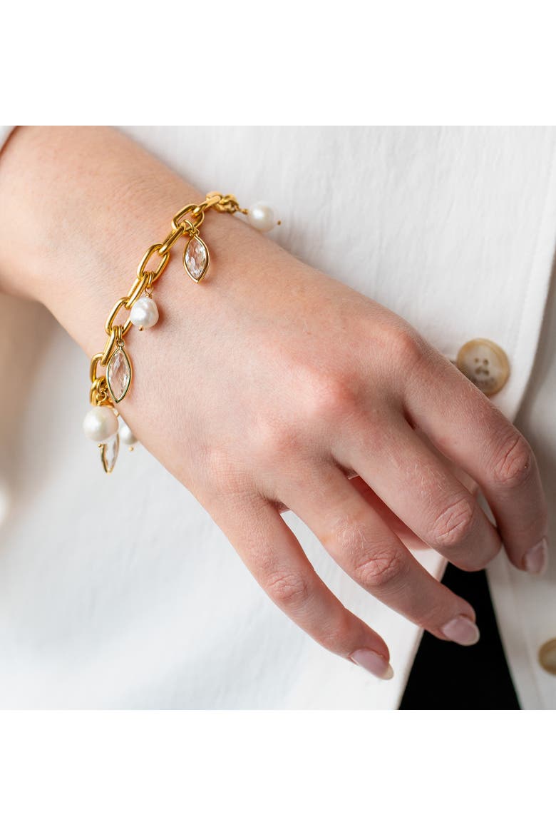 Marquise & Pearl Bracelet, Alternate, color, Gold
