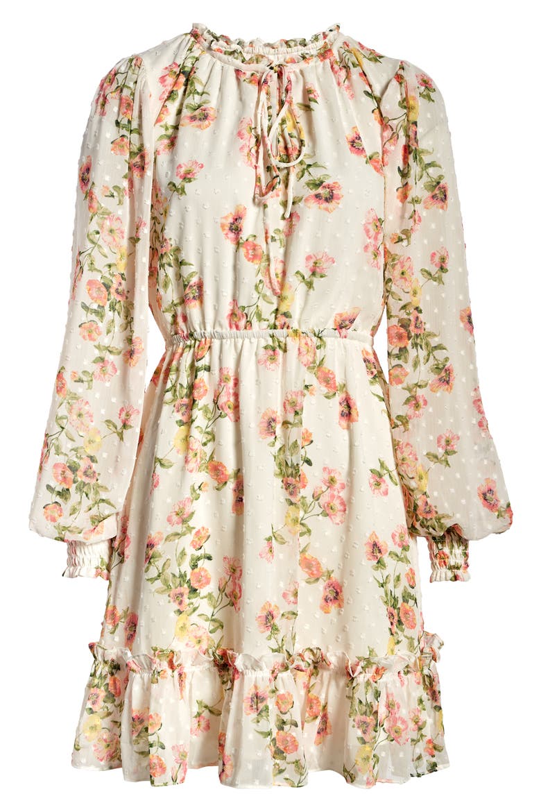 Floral Print Long Sleeve Swiss Dot Dress (Nordstrom Exclusive), Alternate, color, IVORY POPPY VINE