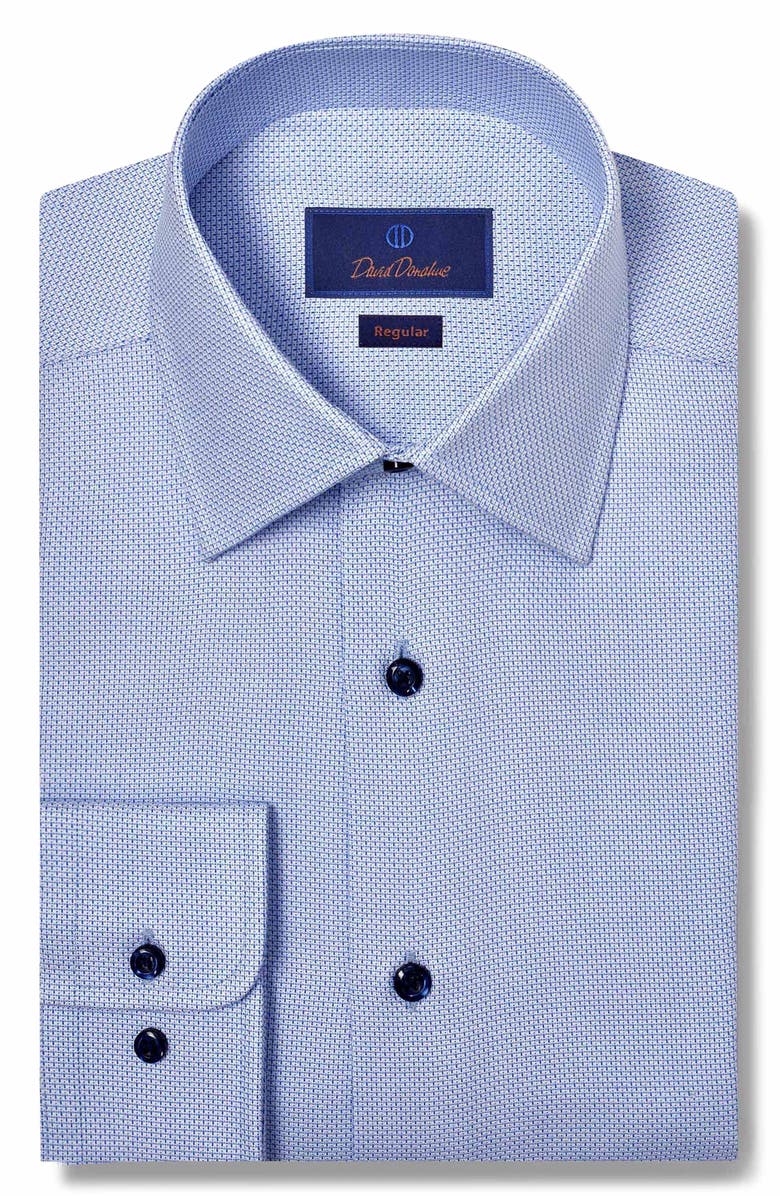 David Donahue Regular Fit Micro Dobby Dress Shirt, Main, color, Sky/ Blue