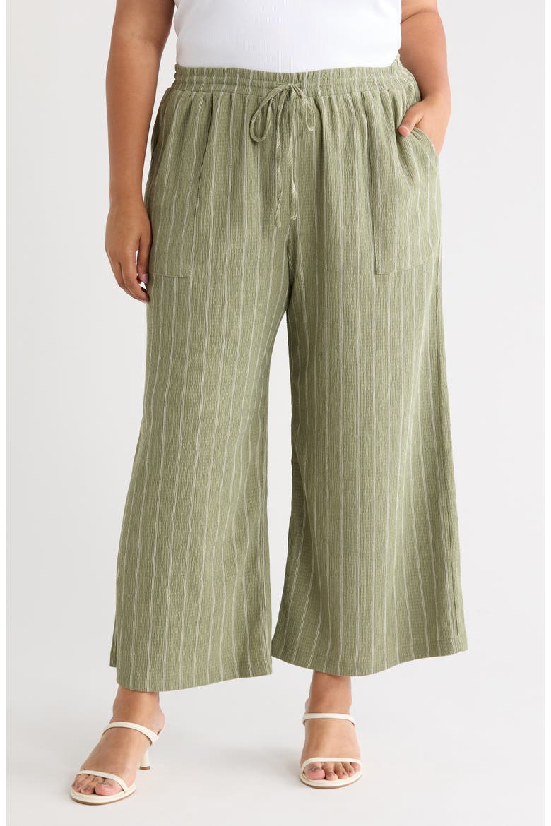 Crinkle Wide Leg Pants, Main, color, OLIVE ACORN- IVORY RITA STRIPE