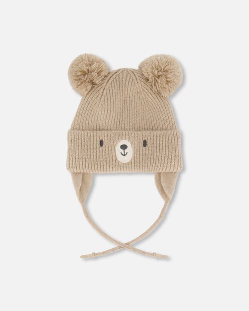 Deux Par Deux Gender Inclusive Lined Knit Hat With Pompoms In Brown
