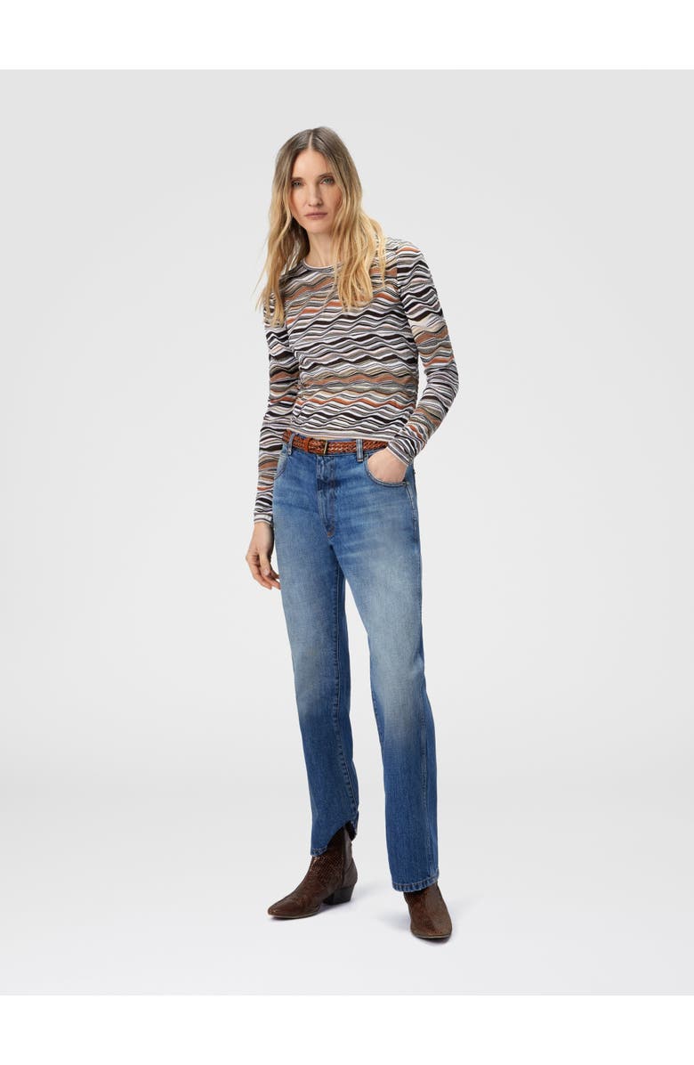 Missoni Crew Neck Sweater With Wave Pattern, Alternate, color, Beige & Brown