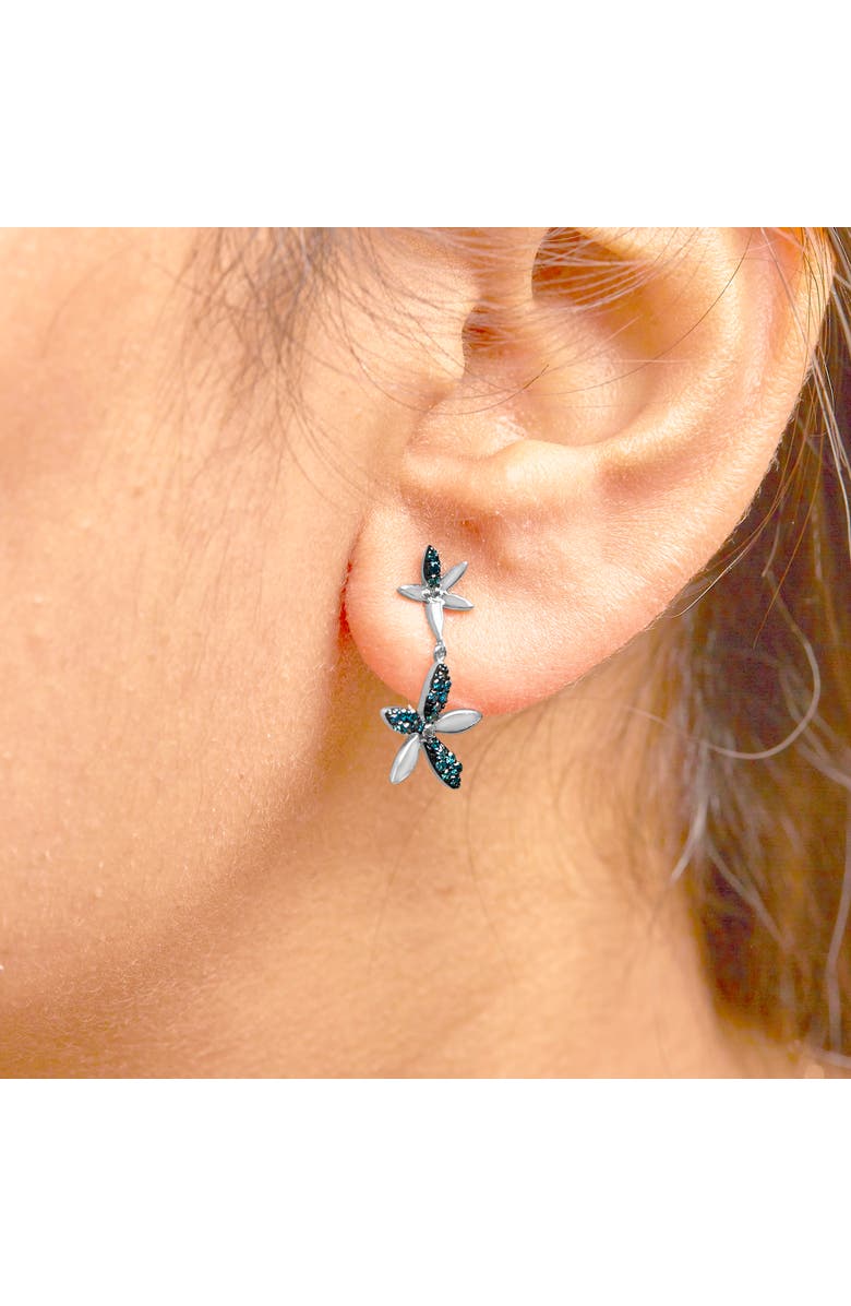 Haus of Brilliance Silver 1/5ct Cttw Blue Diamond Double Star Drop and Dangle Earrings, Alternate, color,