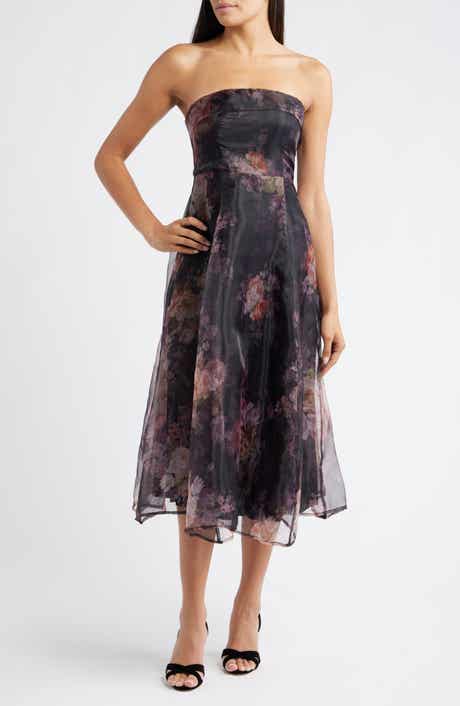Lulus Elena Strapless Organza Midi Dress
