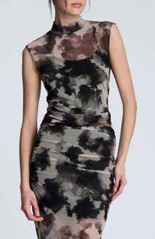 Kenneth Cole Print Side Ruched Sleeveless Top