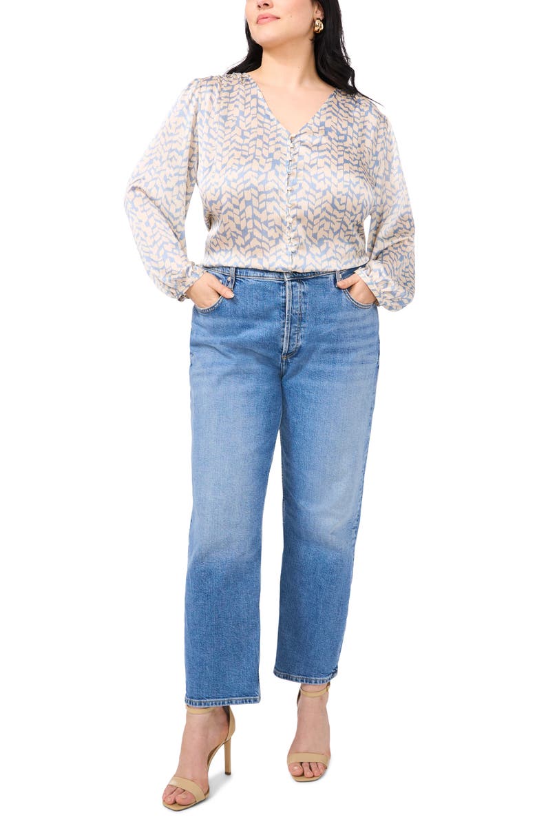 Vince Camuto Abstract Print Satin Button-Up Shirt, Alternate, color, 