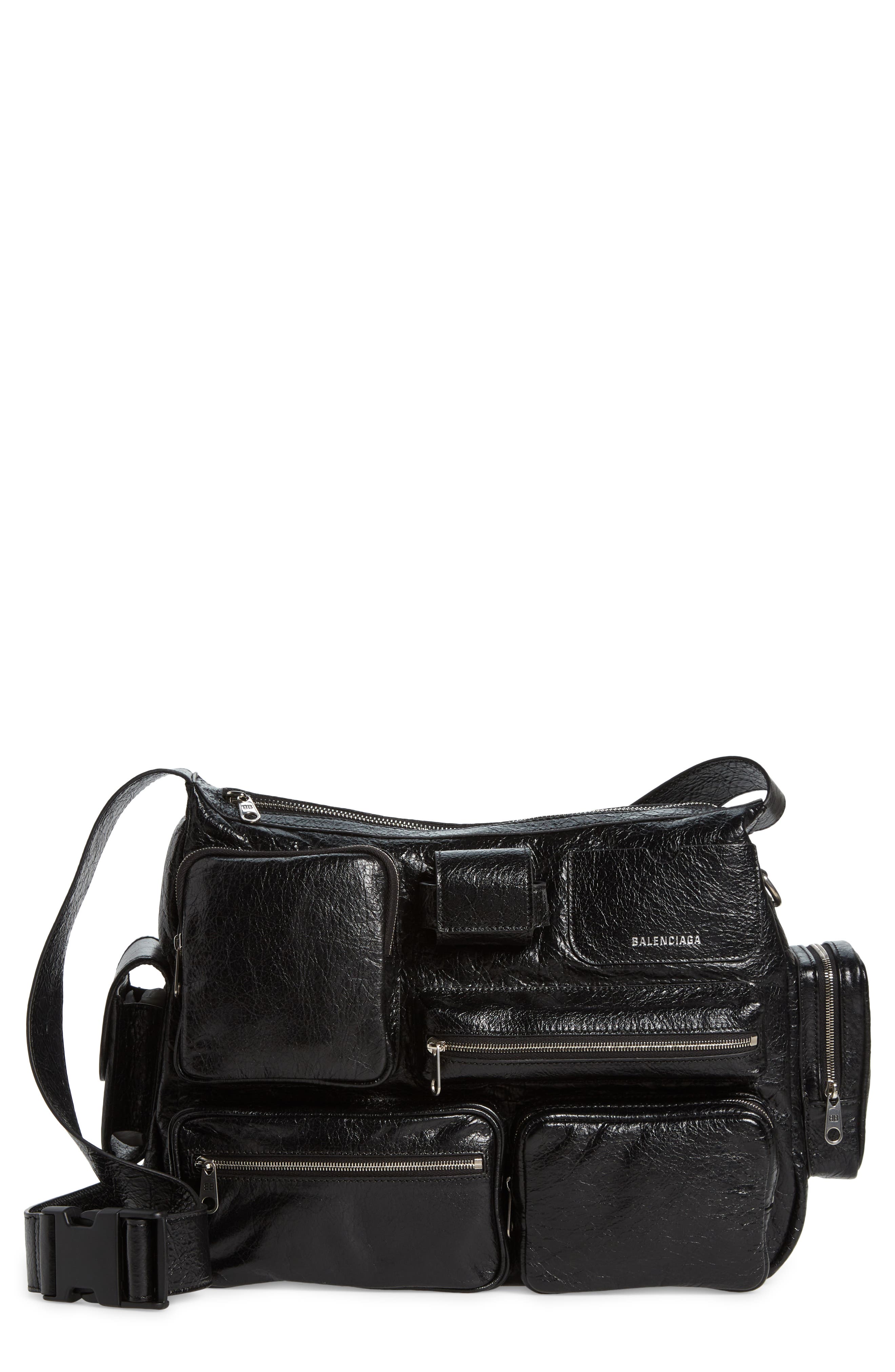 Balenciaga Superbusy Crinkle Leather Messenger Bag, Main, color, 