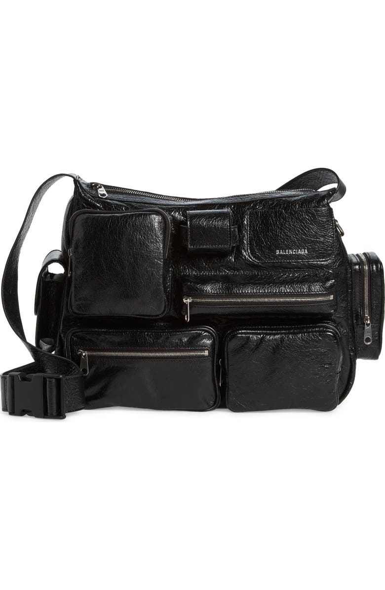 Balenciaga Superbusy Crinkle Leather Messenger Bag, Main, color,