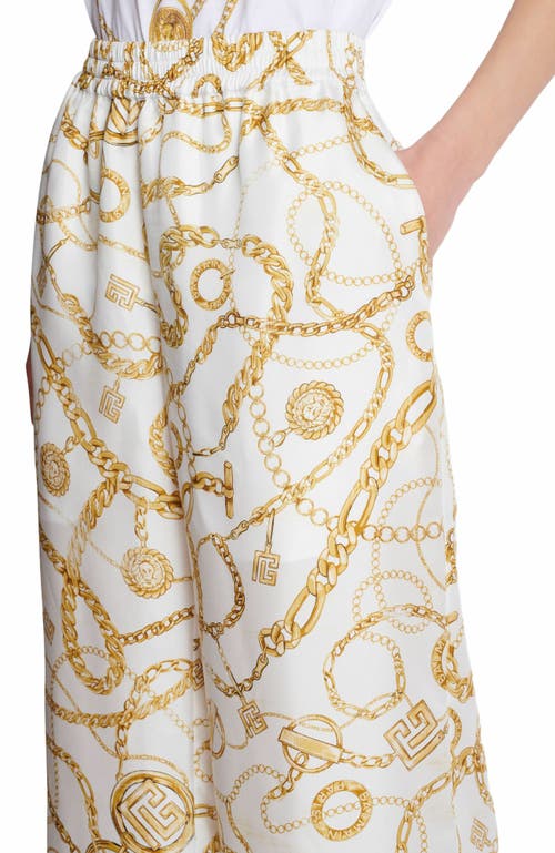 Balmain Silk Print Trousers In White